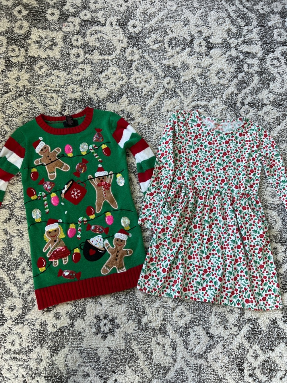 It's Our Time Green Holiday Sweater with Red Trim and Festive Lights